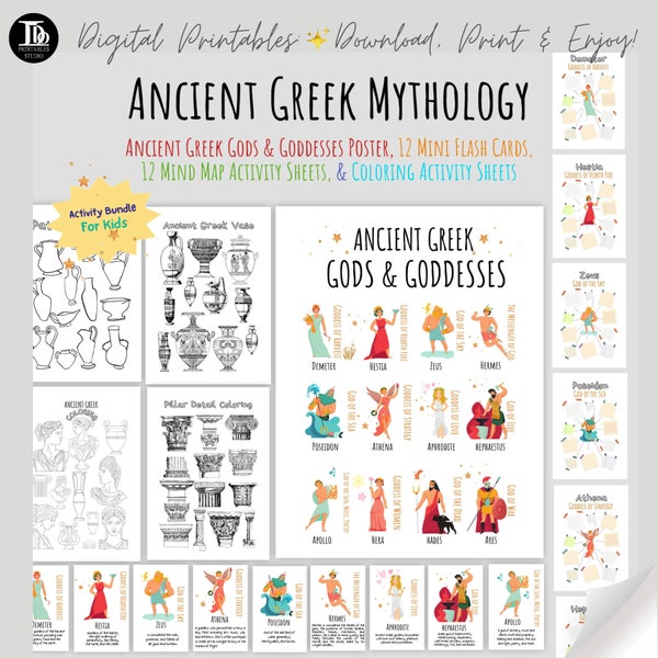 Printable Ancient Greek Mythology Activity Bundle for Kids | Topic Research | Home Schooling | Gods & Goddesses, Mind Maps and so much more!