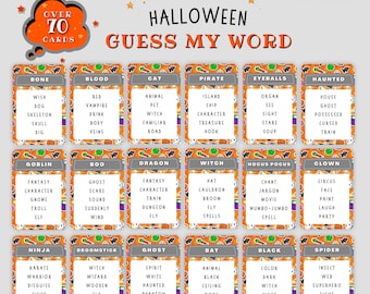 Tarjetas de juego de palabras de Halloween / Juego de fiesta de Halloween / Actividad familiar / Noche de juegos / Juego Zoom / ¡Divertido juego de fiesta grupal de Halloween imprimible!