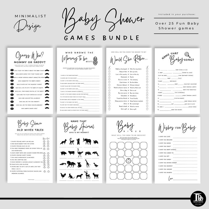 Mega Minimalist Baby Shower Games Bundle Baby Shower Party Etsy