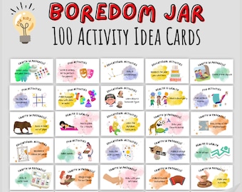 100 Boredom Jar Cards | Activity Idea Cards for Kids | Kids I am Bored Cards | School Holiday Activities | Family Fun Printable Cards!