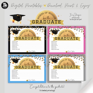 Tarjetas de palabras de sabiduría para la fiesta de graduación / Consejos y mejores deseos para las tarjetas de invitados graduados / Tarjetas de graduación / ¡Graduación divertida imprimible!