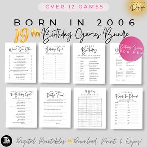 Paquete de juegos para la fiesta del 19.° cumpleaños / Nacidos en 2006 / Juegos de cumpleaños imprimibles / Trivia y juegos de 2006 / Paquete de fiesta del 19.° cumpleaños Descarga instantánea