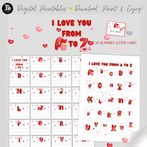 Druckbare Valentinstagskarten | Geschenk für Sie | Valentinstag Geschenk für Ihn | Geschenk für Freund | Karten für Freundin | Ich liebe dich von A bis Z!