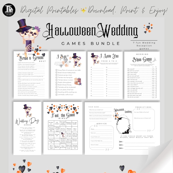 Halloween Themed Wedding Games Bundle | Wedding Reception Games | Wedding Table Favors | Till Death Do Us Apart | Funny Wedding Icebreakers!