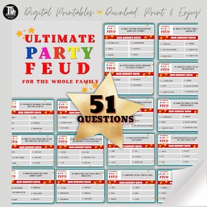 Family Friendly Feud Quiz Printable / Ultimate Trivia Quiz / Family Games Night / Pub Quiz / Family Activity / Group Game Instant Download