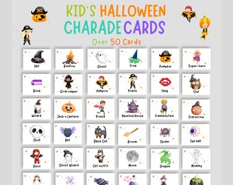 Tarjetas de charada de Halloween para niños / Noche de juegos familiares de Halloween / Regalo de truco o trato para niños / Linda actividad de Halloween / ¡Diversión en la fiesta de Halloween!