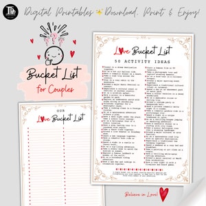 Lista de deseos para parejas / Hoja de trabajo para carteles de la lista de deseos de aniversario / Ideas para la lista de deseos / Indicaciones para el diario de parejas / Complementos para el planificador de bodas