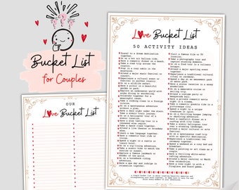 Bucket List For Couples | Anniversary Bucket List Poster Worksheet | Bucket List Ideas | Couple Journal Prompts | Wedding Planner Add Ons