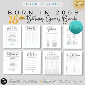 Paquete de juegos de cumpleaños para nacidos en 2009 / Paquete de juegos para fiesta de cumpleaños número 16 para él / Juegos de cumpleaños imprimibles / Fiesta de cumpleaños número 16 para él