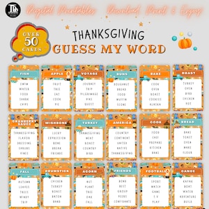 Cartes de jeu de mots imprimables de Thanksgiving | Jeu de dîner de Thanksgiving | Activité d'action de grâce en famille | Soirée jeux en famille | Télécharger maintenant!