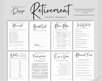 Minimalist Retirement Games Bundle | Surprise Retirement Party Printable Games | Retiree Group and Individual Games | Funny Game Keepsakes!