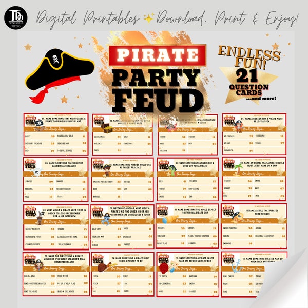 Pirate Party Feud Game | Family Games Night | Family Group Quiz | Birthday Party Trivia | Printable Holiday Games | Fun Family Activity!