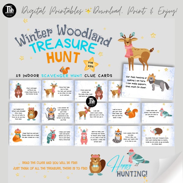 Winter Woodland Treasure Hunt for Kids | Printable Scavenger Hunt | Winter Animal Present Hunt | Fun Sleepover Surprise Gift for Children!