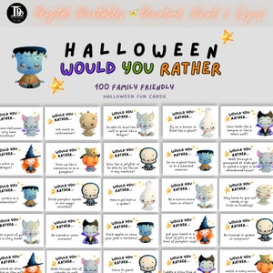 100 cartes d'Halloween préférez-vous | Jeu d'Halloween familial | Soirée Jeux d'Halloween | Trick or Treat Activité imprimable pour les enfants