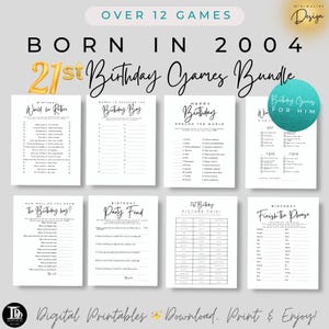 Paquete de juegos de cumpleaños para nacidos en 2004 / Paquete de juegos para fiesta de cumpleaños número 21 para él / Regalo de juegos de cumpleaños imprimibles / Fiesta de cumpleaños número 21 para él