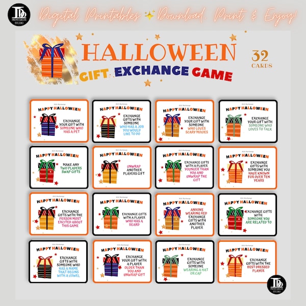 Halloween Gift Exchange Game | Yankee Swap | White Elephant Gift Exchange Cards| Holiday Present Swap Fun| Stay at Home Family Party Game