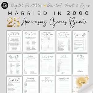 25th Wedding Anniversary Party Games Bundle Married in 2000 | Anniversary Party | Minimalist Design 14 Fun Party Printable Games!