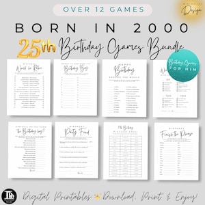 Paquete de juegos de cumpleaños para nacidos en 2000 / Paquete de juegos para fiesta de cumpleaños número 25 para él / Regalo de juegos de cumpleaños imprimibles / Fiesta de cumpleaños número 25 para él