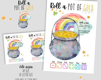 St Patrick's Day Kids Activity/ Roll a Pot of Gold Printable/ Candy Game/ St. Patrick's Day Kids Fun Game/ Treasure Activity/ Download NOW!