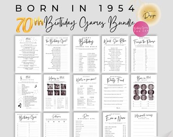 Born in 1954 70th Birthday Party Games Bundle for Her Printables | Minimalist Design | Birthday Party Trivia | Fun Instant Download!