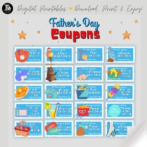 Afdrukbare Vaderdagcoupons/coupons voor papa/Vaderdagcadeau/vaders verjaardagscadeau/Vaderdagliefdecoupons/leuke coupons voor hem!