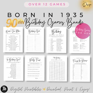 Paquete de juegos para la fiesta del 90.° cumpleaños para ella / Nacida en 1935 / Juegos de cumpleaños imprimibles / Trivia y juegos de 1935 / Descarga instantánea del 90.° cumpleaños