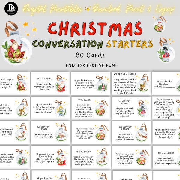 Christmas Conversation Cards | Family Friendly Conversation Starter  | Surprise Icebreakers | Fun Christmas Dinner Table Activity Cards!