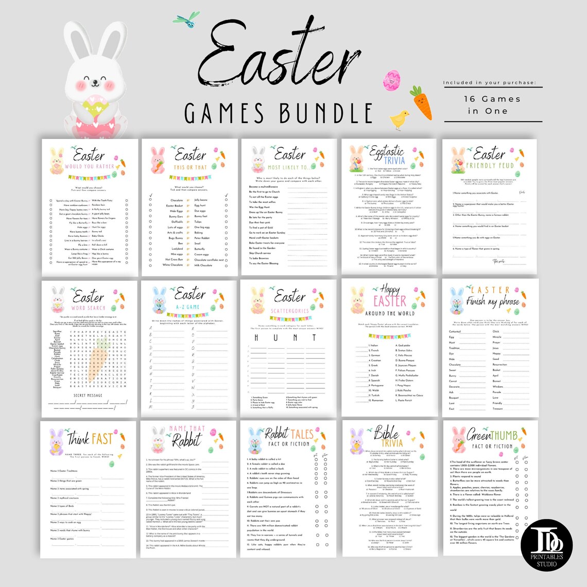 Printable Easter Bunny Games for Family Funny Spring Etsy UK