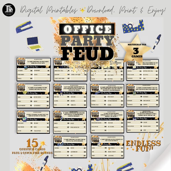 Office Party Feud Game | Printable Team Building Group Office Game | Coworker Games | Team Party Games | Office Party Games | Work Place fun