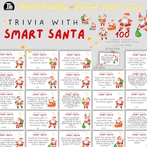 100 Quiz mit Smart Santa Karten | Familienfreundliche Quiznacht | Druckbare Weihnachts-Quizkarten | Frage- und Antwortkarten | Urlaubsspaß!