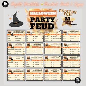 Faida per feste di Halloween / Carte da gioco per gruppi familiari di Halloween / Curiosità familiari stampabili / Quiz di Halloween / Divertente serata di giochi per famiglie di ottobre!