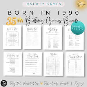 Paquete de juegos de cumpleaños para nacidos en 1990 / Paquete de juegos para fiesta de cumpleaños número 35 para él / Juegos de cumpleaños imprimibles / Fiesta de cumpleaños número 35 para él