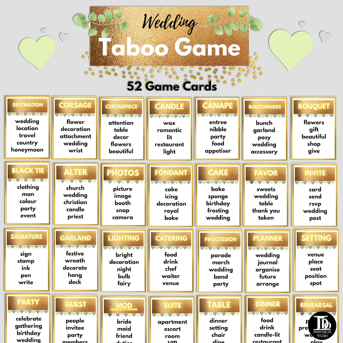 Printable Wedding Taboo Game Cards Bridal Shower Game | Etsy