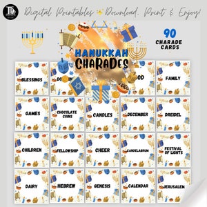 Cartes de jeu Hanukkah Charades | Activité amusante pour les enfants | Jeu familial de 'Hanoucca | Activité de fête de Hanoucca | Amusant jeu de vacances de Hanoucca à imprimer !