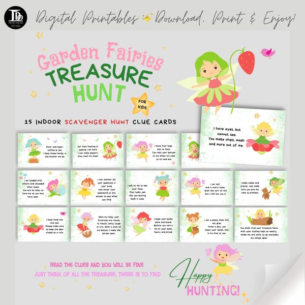 Printable Garden Fairies Birthday Party Treasure Hunt for Kids | Indoor Scavenger Hunt | Rainy Day Activity for Kids | Fun B'day Gift Hunt!