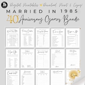 40th Wedding Anniversary Games Bundle Married in 1985 | Anniversary Party | Minimalist Design 14 Fun Party Printable Games!