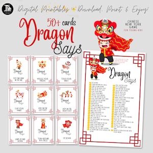 Carte attività per feste per bambini del Capodanno cinese / Il drago dice il gioco / Gioco Resta a casa / Anno del drago / Divertimento stampabile per il Capodanno cinese!