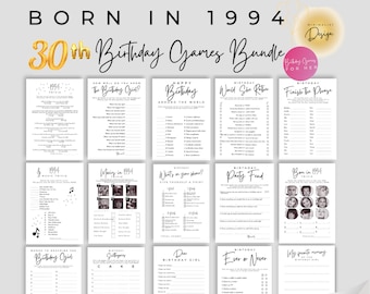 Born in 1994 30th Birthday Party Games Bundle for Her Printables | Minimalist Design | Birthday Party Trivia | Fun Instant Download!