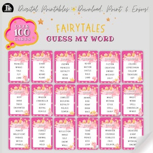 Cartes de jeu de mots de contes de fées | Jeu de fête de princesse féerique | Mots interdits | Activité imprimable d'anniversaire | Soirée jeux en famille | Le plaisir des enfants !