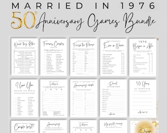 50th Wedding Anniversary Games Bundle Married in 1976 | Golden Anniversary Party | Minimalist Design 14 Fun Party Printable Games!