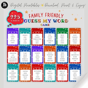 Jeu familial devinez mon mot | Soirée jeux en famille | Jeux de fête d'anniversaire | Plaisir en famille | Cartes de jeu imprimables | Restez à la maison !