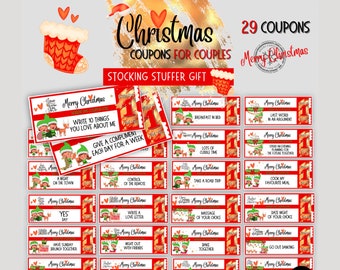 Printable Christmas Couple Love Coupons | Stocking stuffer Gifts | Last minute Gifts Presents | Coupon Book | Christmas Adult Reward Tokens!