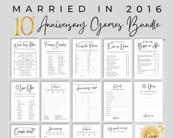 10th Wedding Anniversary Games Bundle Married in 2016 | Anniversary Party | Minimalist Design Digital Download 14 Fun Party Printable Games!