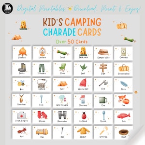 Gioco Sciarade da campeggio per bambini / Gioco di memoria stampabile / Carte Sciarade per bambini / Gioco di gruppo scout / Gioco del club scout / Attività del fuoco da campo