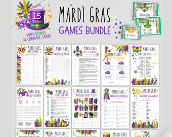 Mardi Gras Games Bundle | Fat Tuesday Party | Printable Mardi Gras Activities | Word Games | Scavenger Hunt| Mardi Gras Themed Party Trivia!