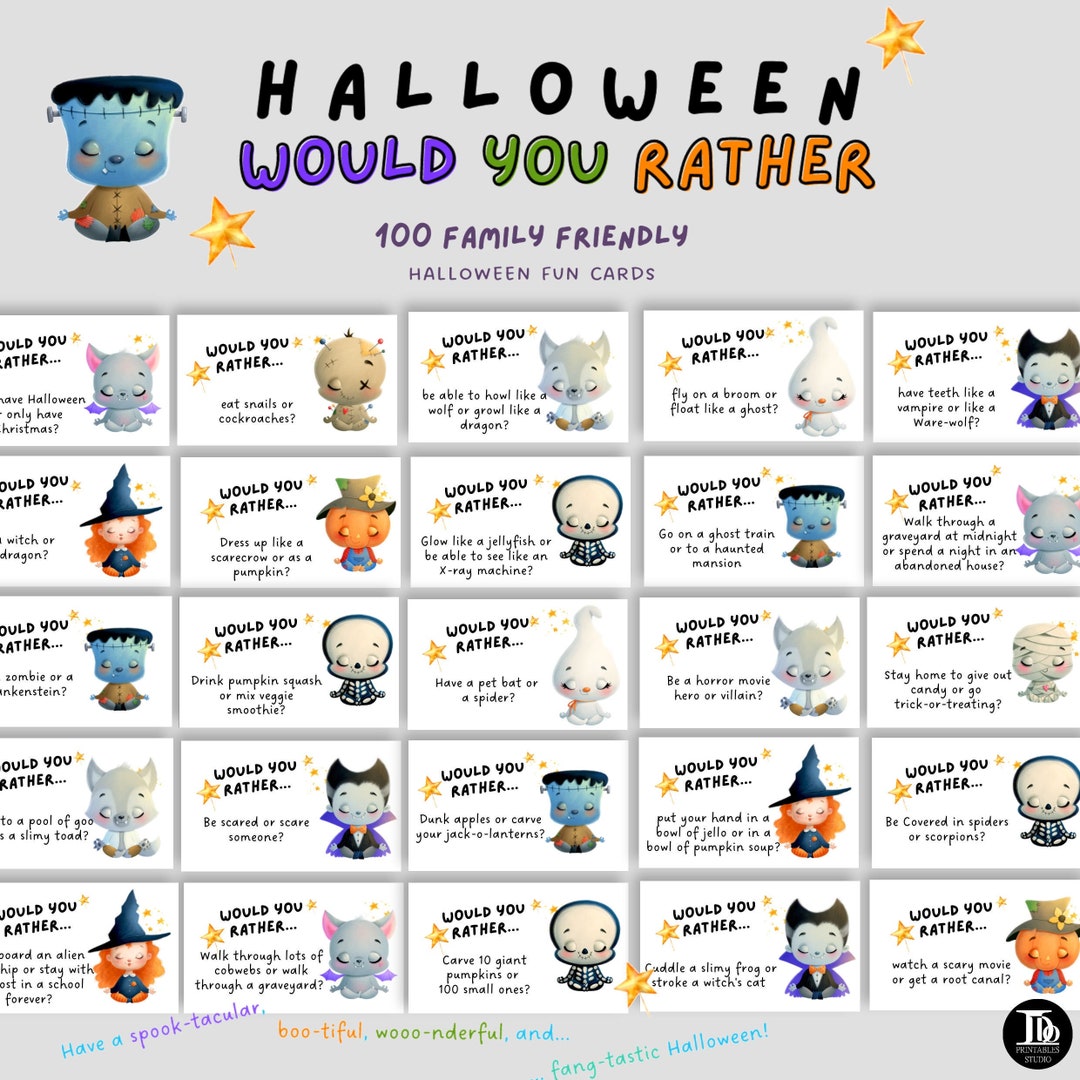 100 Halloween Would You Rather Cards  Family Friendly