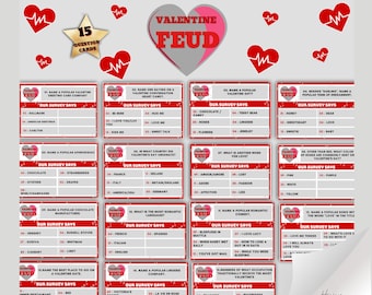 Valentine Feud Game Cards Printable / Valentines Day Fun / Couple Game / Group Game / Couples Quiz Trivia Night / Pub Quiz / Download Now!