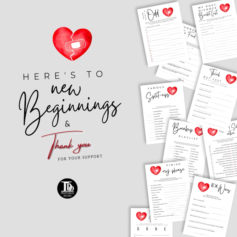 Divorce Party Games Care Pack | Printable Breakup Games | Broken Heart ...
