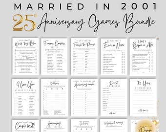 25th Wedding Anniversary Party Games Bundle Married in 2001 | Anniversary Party | Minimalist Design 14 Fun Party Printable Games!