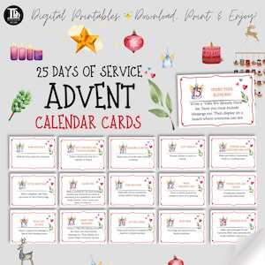 25 dagen dienst adventskalenderkaarten voor kinderen Afdrukbare vakantie Dankbaarheid Kerstdienstactiviteit Ideeën Doordacht leerplezier!